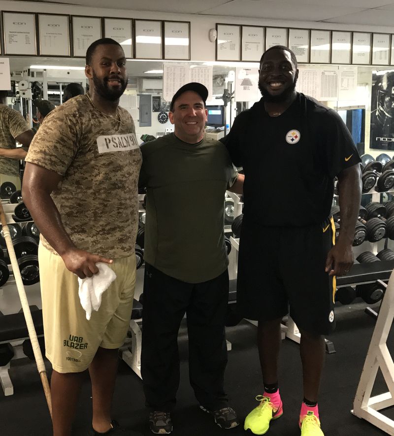 Jeff Green with two NFL athletes at Icon Performance during NFL Combine training.